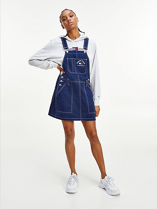 blue tommy badge dungaree dress for women tommy jeans