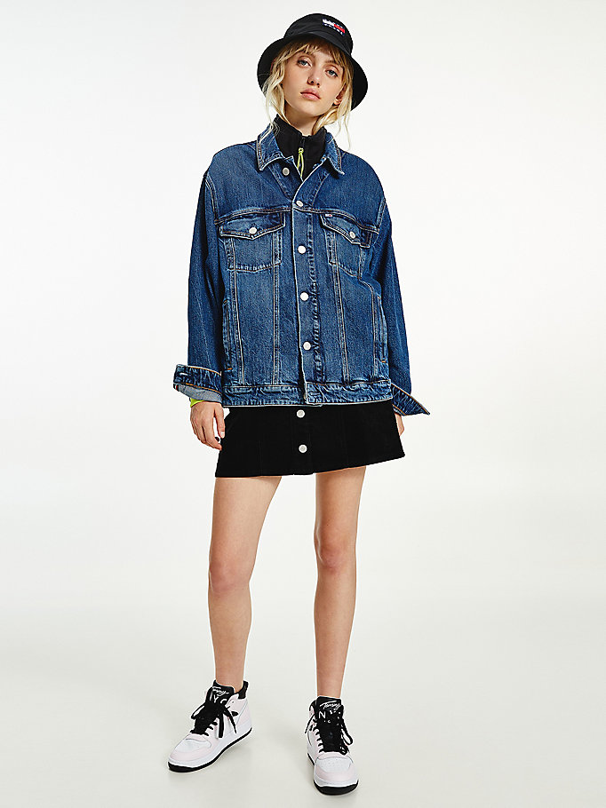 denim tommy badge embroidery oversized trucker jacket for women tommy jeans