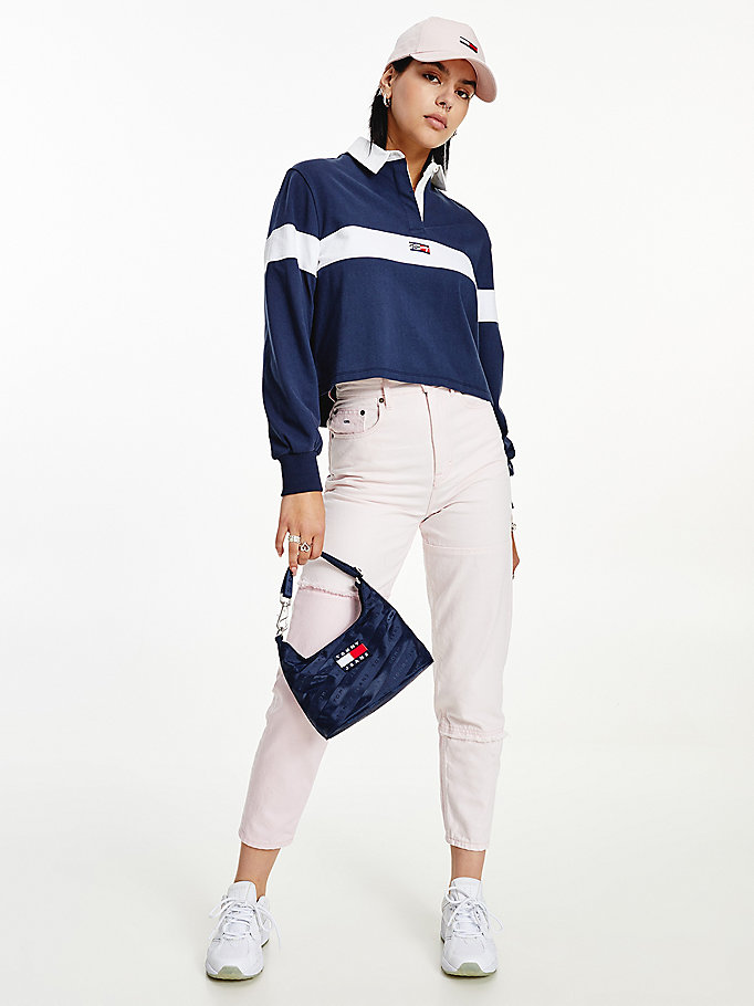 blauw cropped rugbyshirt met strepen voor dames - tommy jeans