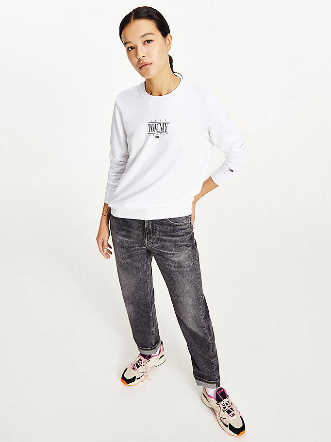 white essential logo sweatshirt for women tommy jeans