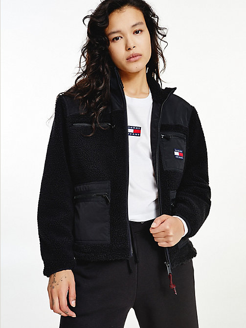 giacca in sherpa con tasche e distintivo nero da women tommy jeans