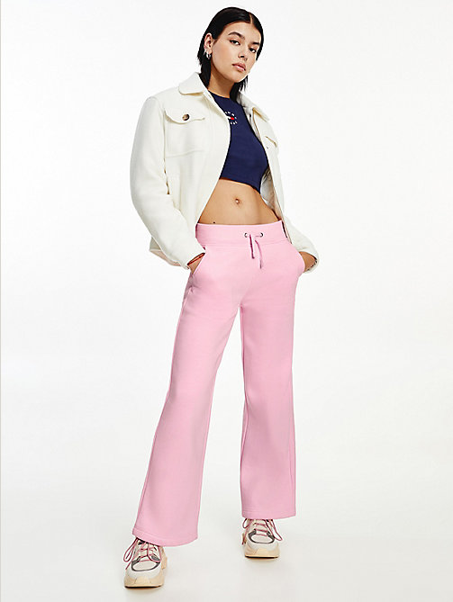 pink essential wide leg flag patch joggers for women tommy jeans
