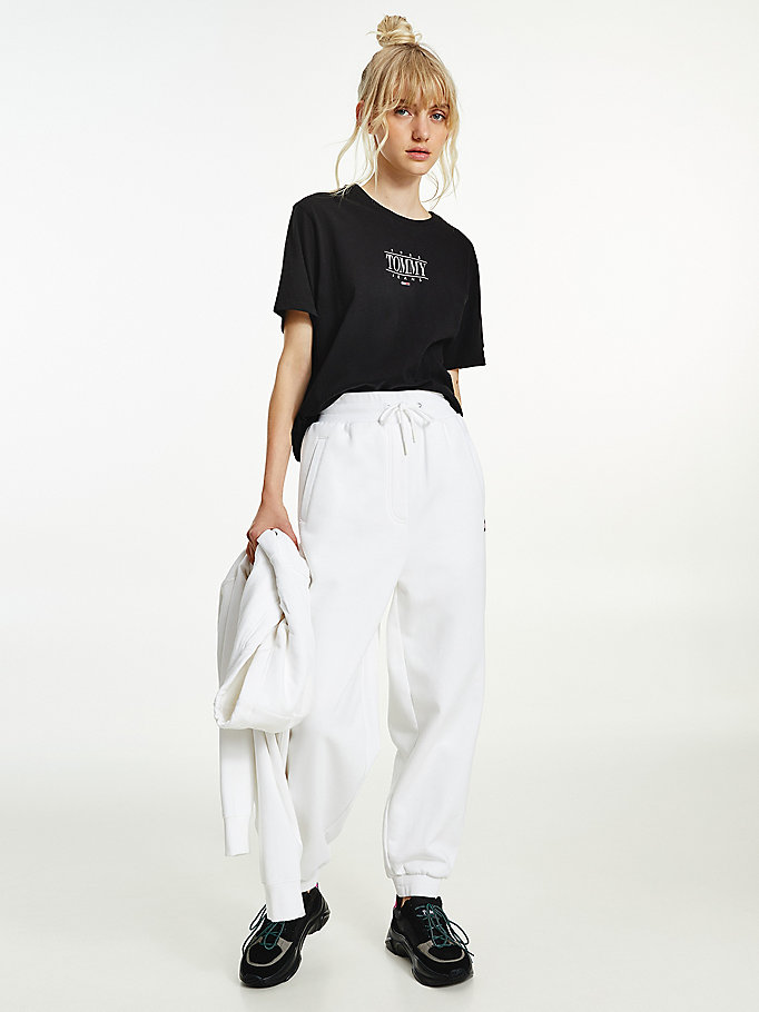 black essential cropped logo t-shirt for women tommy jeans