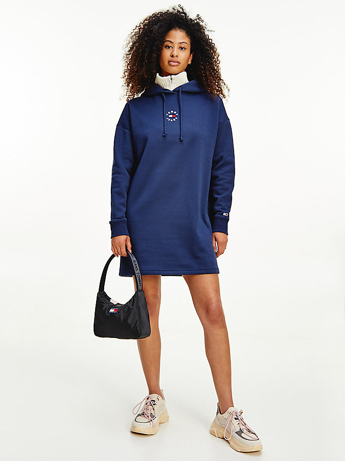 blue logo embroidery hoody dress for women tommy jeans