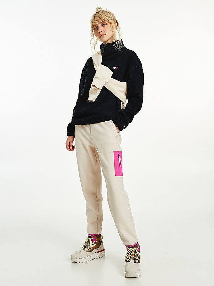 black toggle cord collar polar fleece sweatshirt for women tommy jeans