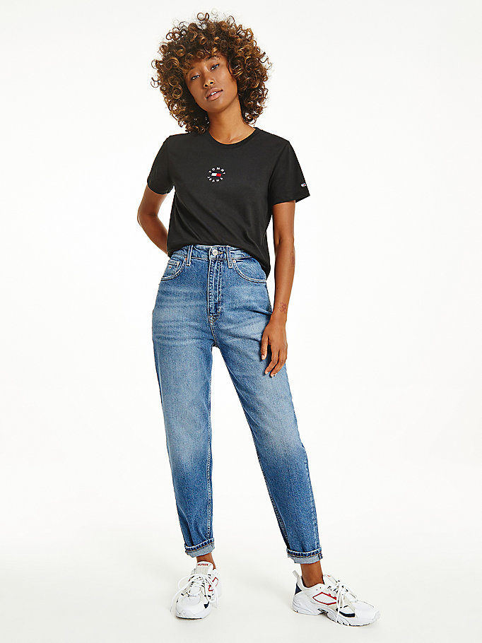 black single jersey slim fit t-shirt for women tommy jeans