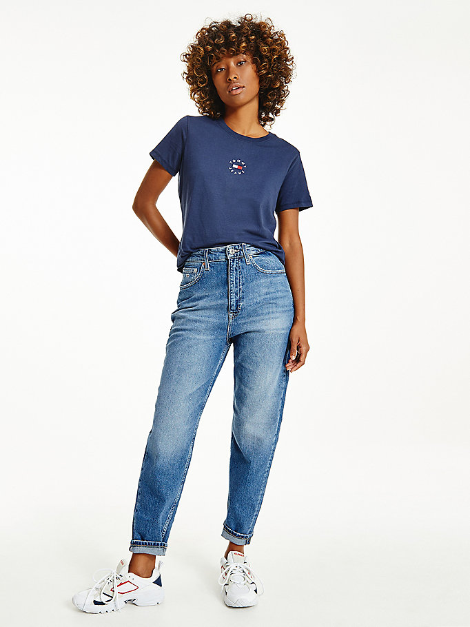 blue single jersey slim fit t-shirt for women tommy jeans
