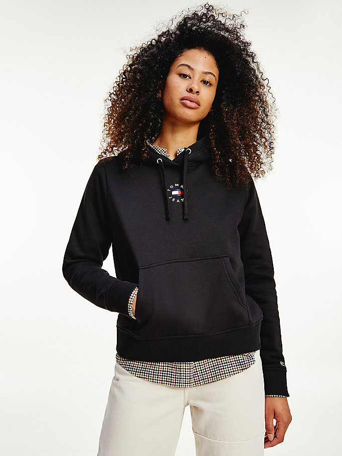 black logo embroidery hoody for women tommy jeans
