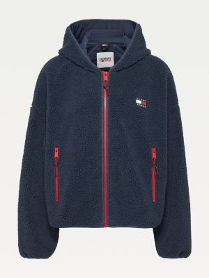 Kurtka Curve Iz Mehovogo Flisa S Emblemoj Tommy Sinij Tommy Hilfiger