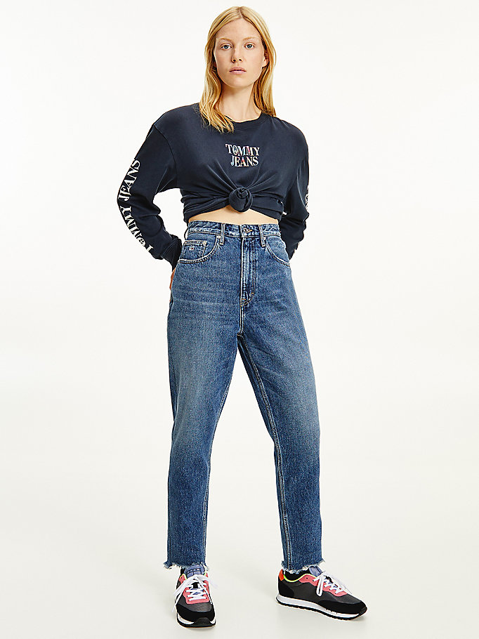jean mom fuselé en chanvre taille très haute denim pour women tommy jeans