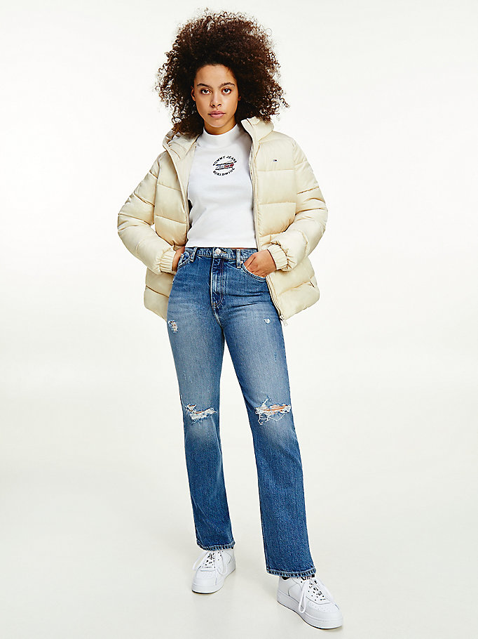 jean droit julie usé taille très haute denim pour femmes tommy jeans