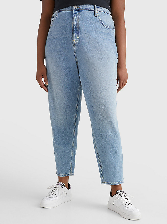 vaqueros mom curve de talle superalto y corte cónico denim de mujer tommy jeans