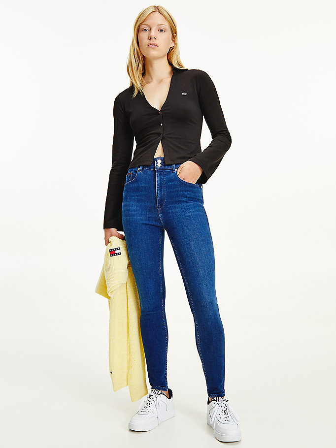 denim shape skinny jeans mit hohem bund für women - tommy jeans