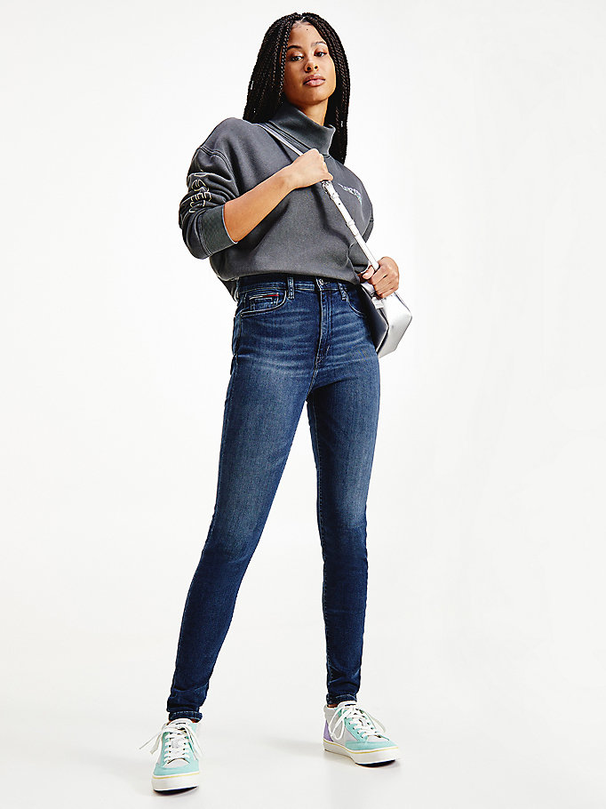 denim sylvia super skinny jeans mit hohem bund für women - tommy jeans