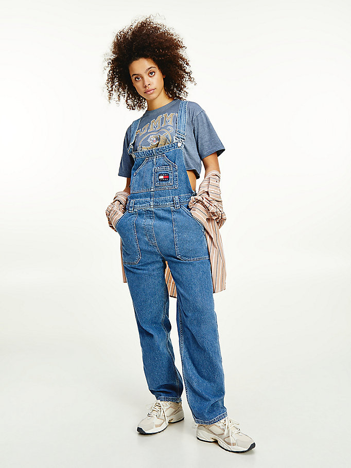 denim denim tuinbroek met tommy-badge voor women - tommy jeans