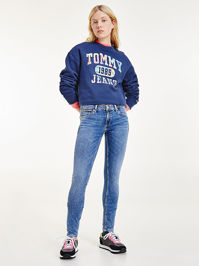 denim sophie low rise skinny jeans met fading voor dames - tommy jeans