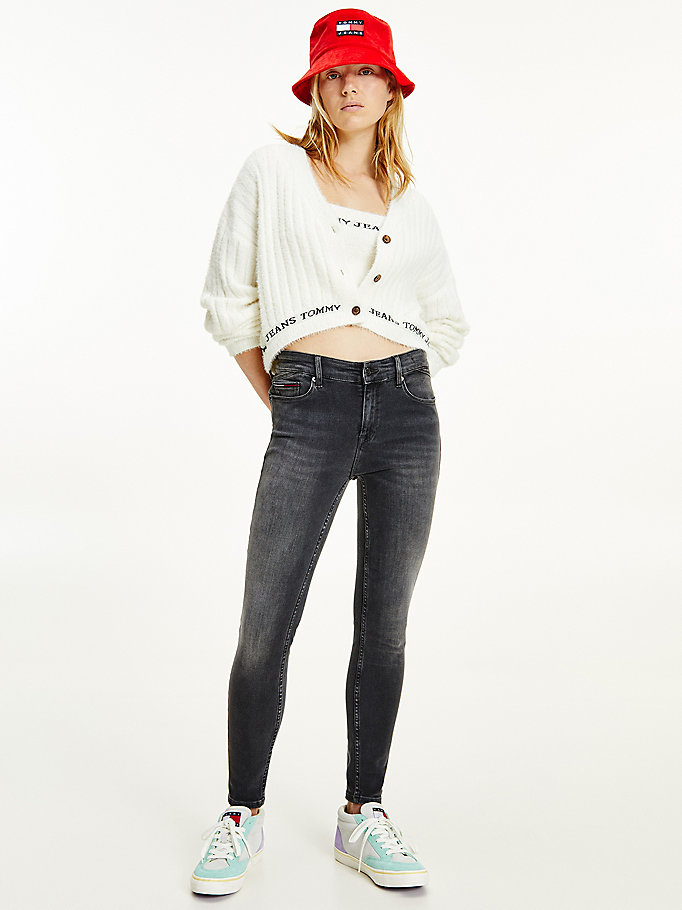 denim shape mid rise zwarte skinny jeans met fading voor women - tommy jeans