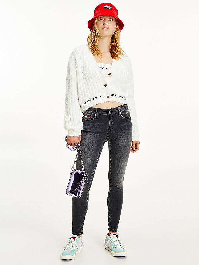 white furry cropped cardigan for women tommy jeans