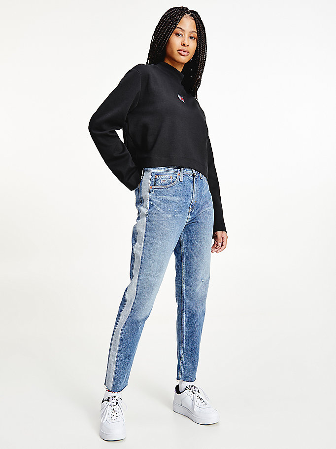camiseta amplia con parche de tommy negro de mujer tommy jeans