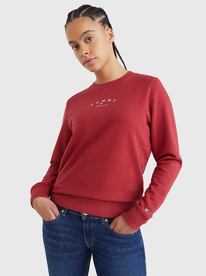 rood essential sweatshirt met ronde hals en logo voor dames - tommy jeans