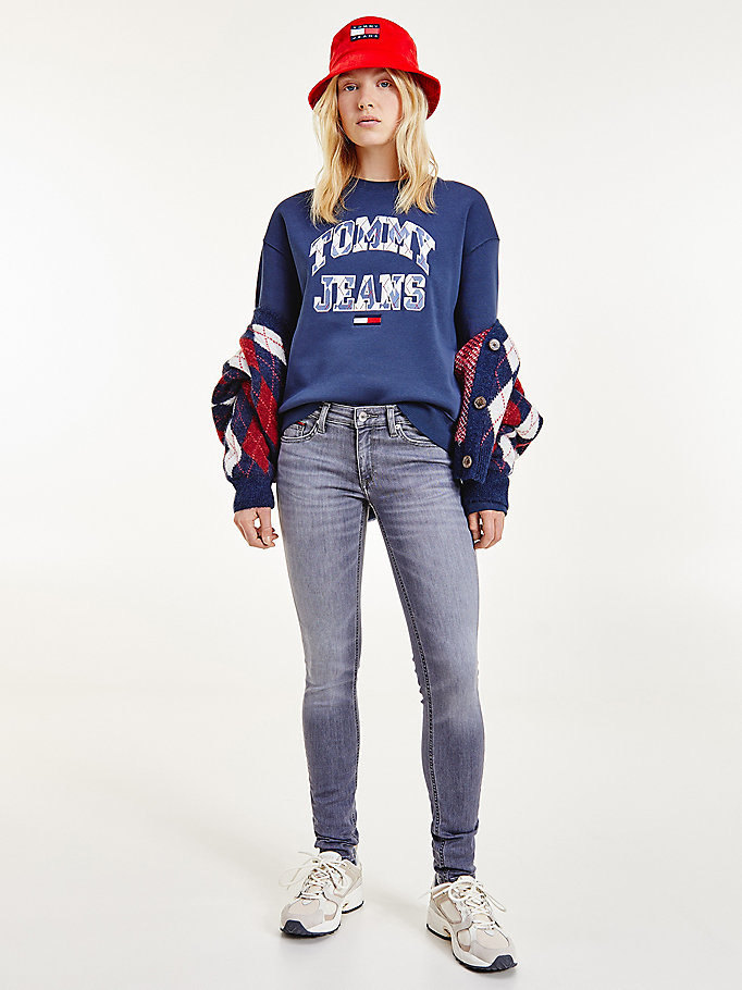 blau varsity-sweatshirt mit argyle-logo für women - tommy jeans