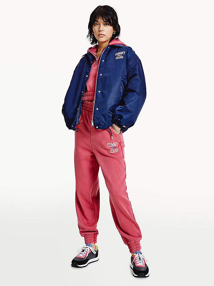 blue college recycled coach jacket for women tommy jeans