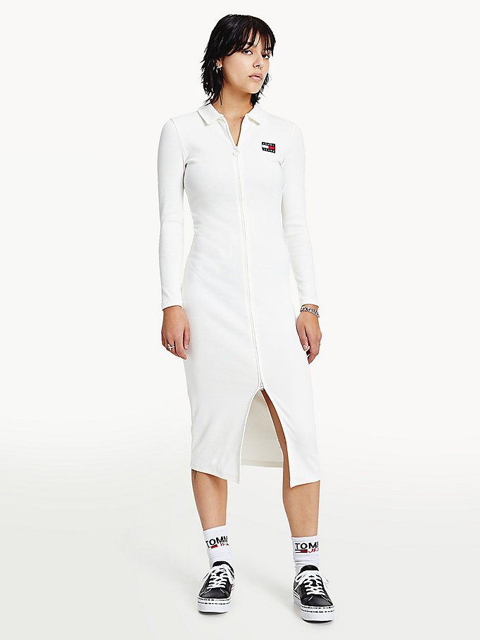 white tommy badge organic cotton polo dress for women tommy jeans