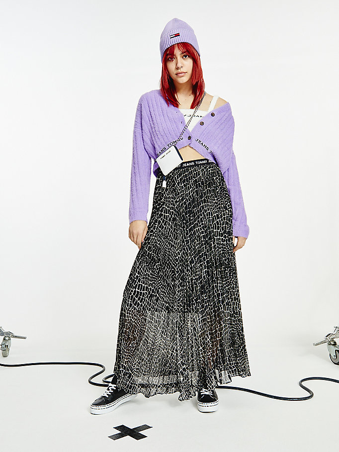 white reptile print recycled midi skirt for women tommy jeans