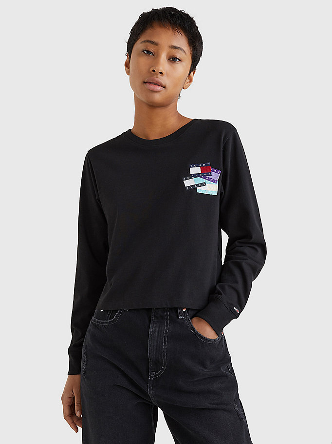 black recycled long sleeve badge t-shirt for women tommy jeans