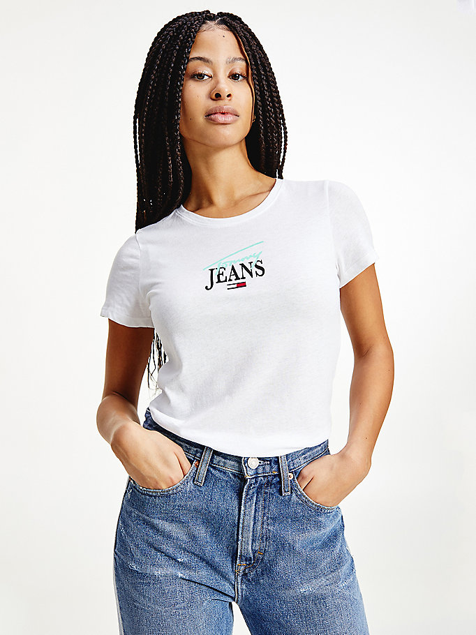 white essential logo skinny fit t-shirt for women tommy jeans