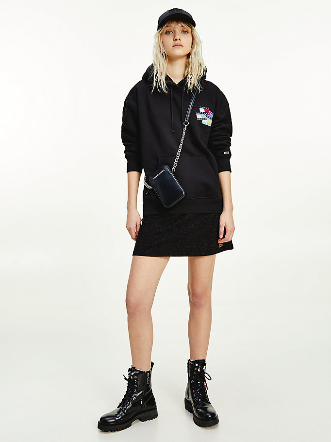black relaxed fit badge hoody for women tommy jeans