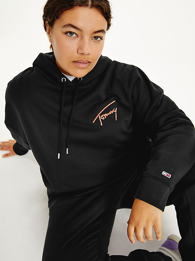 black curve signature logo oversized hoody for women tommy jeans