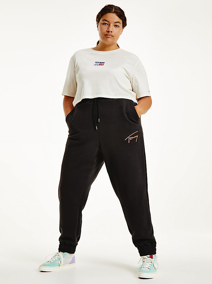 schwarz curve baumwoll-jogginghose mit signatur-logo für women - tommy jeans