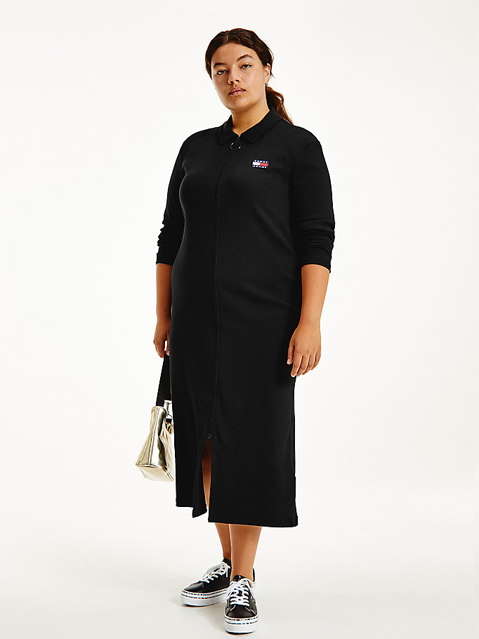 black curve tommy badge organic cotton polo dress for women tommy jeans