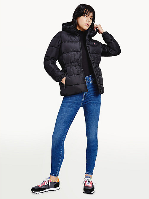 black essential recycled hooded down puffer jacket for women tommy jeans