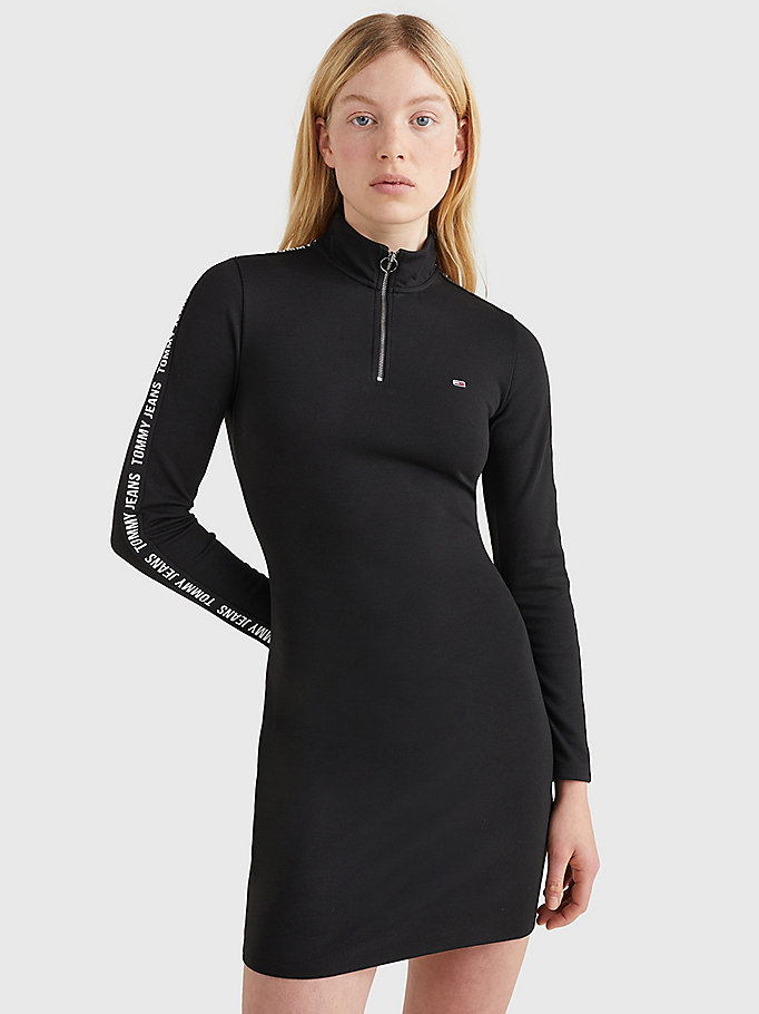 robe près du corps zippée à bande de logo noir pour women tommy jeans
