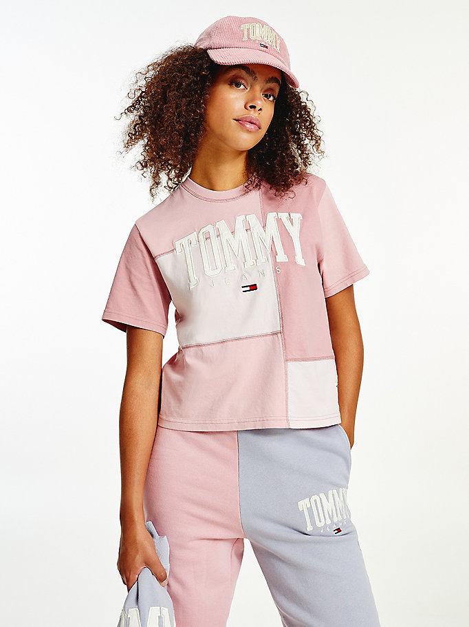 pink college tonal cut-and-sewn boyfriend t-shirt for women tommy jeans