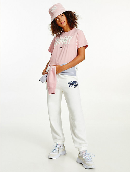 rosa college bio-baumwoll-t-shirt in boyfriend fit für damen - tommy jeans