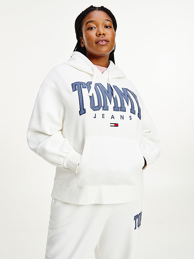 white curve college relaxed fit hoody for women tommy jeans