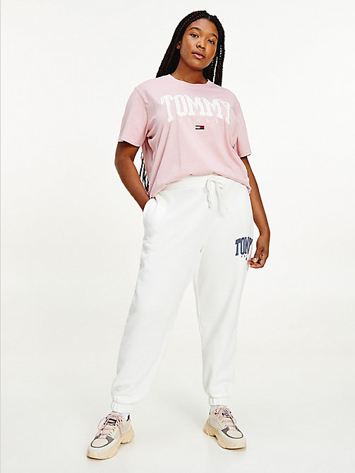 white curve college tommy badge plush joggers for women tommy jeans
