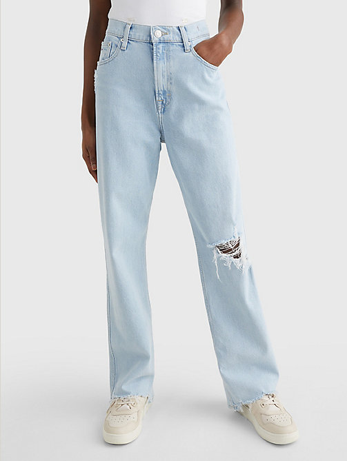 denim betsy medium rise wijde jeans met distressing voor women - tommy jeans
