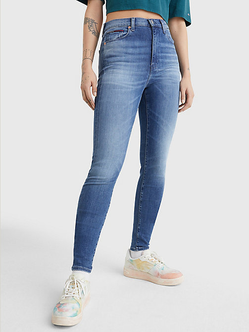 denim sylvia super skinny jeans mit hohem bund für damen - tommy jeans