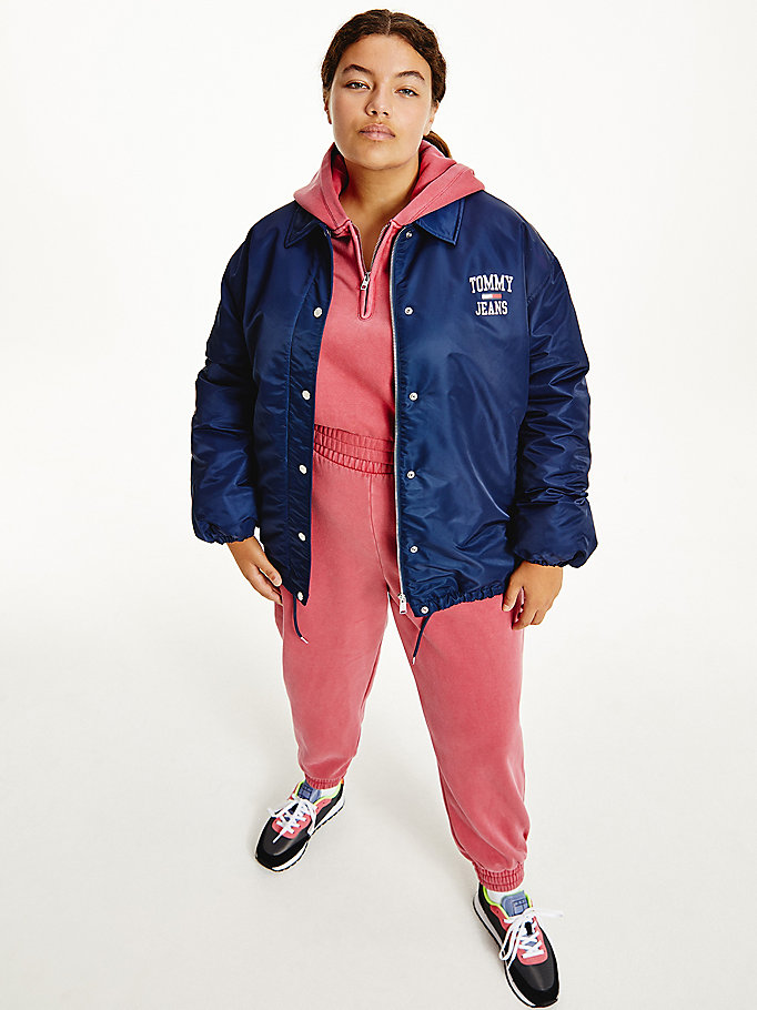 blue curve college recycled nylon jacket for women tommy jeans