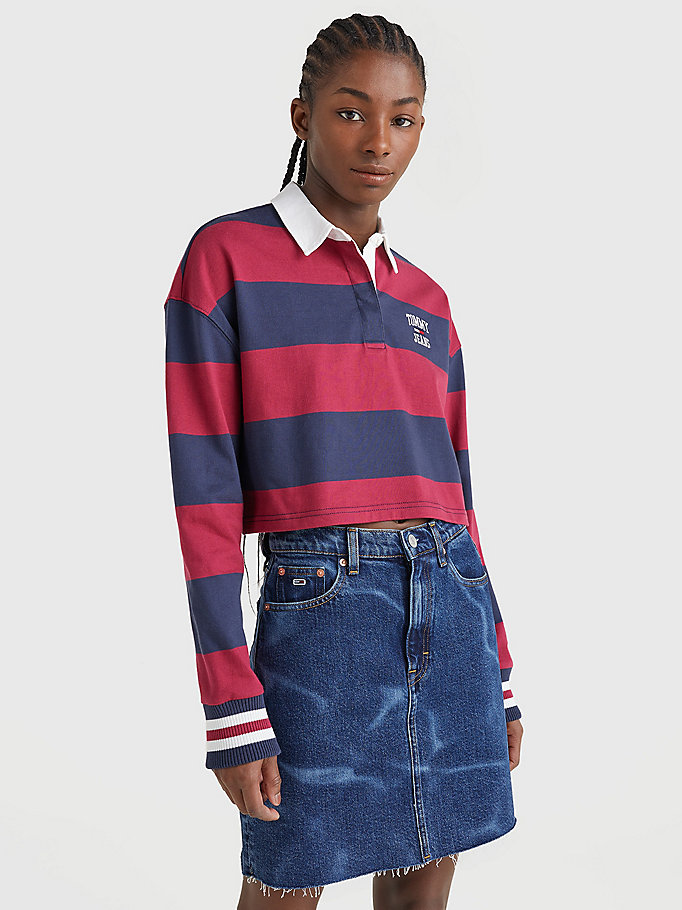 rood cropped polo met lange mouwen voor dames - tommy jeans