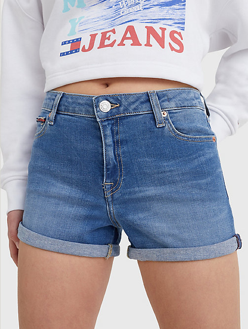 shorts vaqueros con vuelta y efecto desteñido denim de mujer tommy jeans