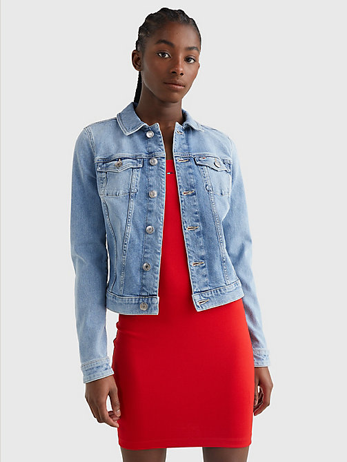 denim slim fit denim trucker jacket for women tommy jeans