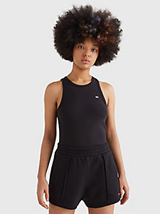 black feminine ribbed tank top for women tommy jeans