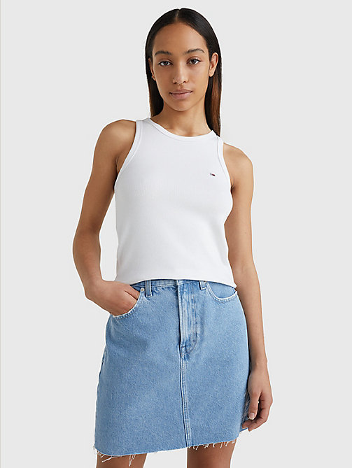 weiß feminines rippstrick-tanktop für damen - tommy jeans