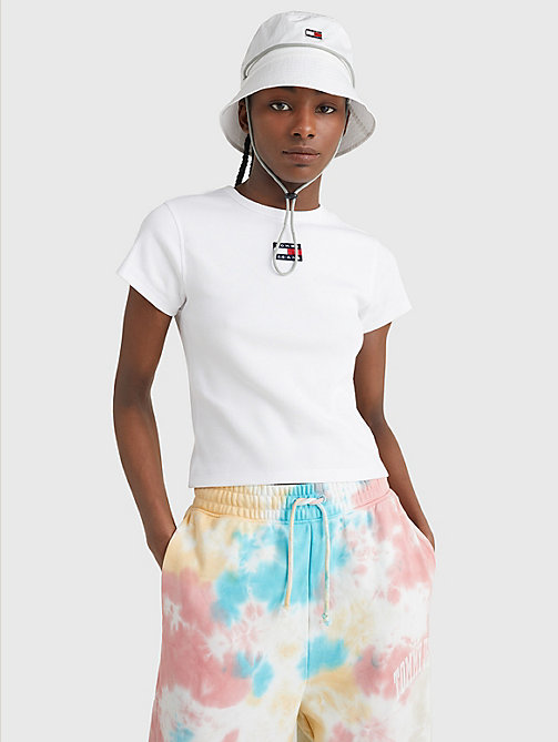 white badge crop top for women tommy jeans