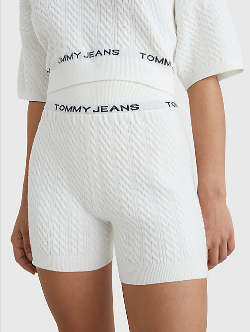 shorts lounge in maglia intrecciata bianco da women tommy jeans